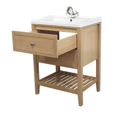 Meuble Buanderie|Meuble Sous-Vasque|GoodHome Meuble sous vasque à poser placage chêne l.60 x H.80,6 x P.45 cm, Perma