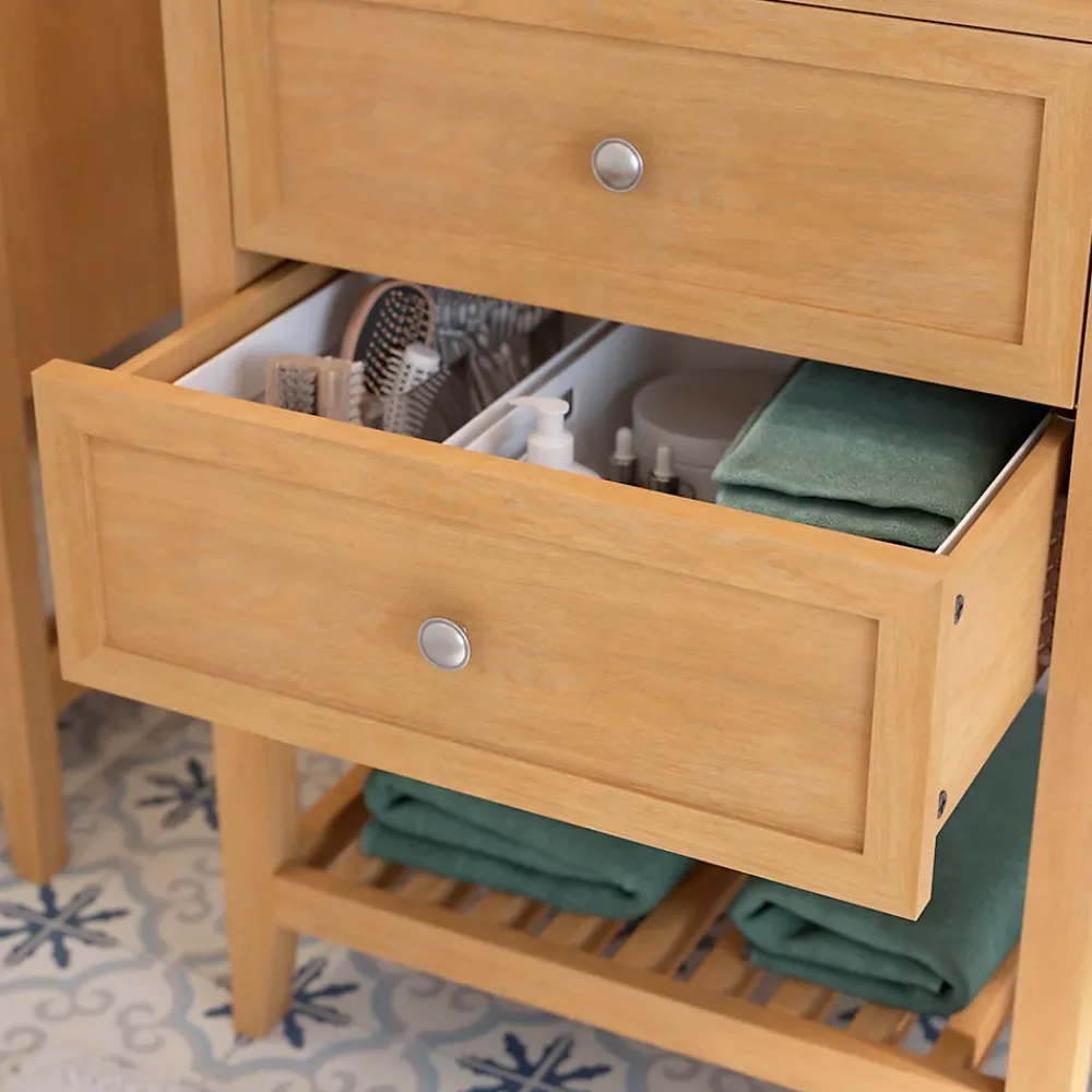 Meuble Buanderie|Meuble Sous-Vasque|GoodHome Meuble sous vasque à poser placage chêne l.60 x H.80,6 x P.45 cm, Perma