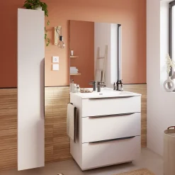 Meuble Buanderie|Meuble Sous-Vasque| Meuble sous vasque à poser blanc mat l.80 x H.88 x P.50 cm, Pamili