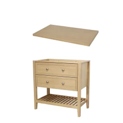 Meuble Buanderie|GoodHome Meuble sous vasque à poser 2 tiroirs 1 niche placage chêne l.80 cm + plan de toilette placage chêne, Perma