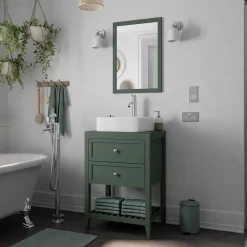 Meuble Buanderie|GoodHome Meuble sous vasque à poser l.60 cm vert + plan de toilette, Perma