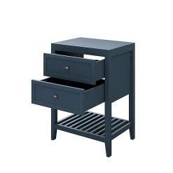 GoodHome Meuble sous vasque à poser 2 tiroirs 1 niche bleu mat l.60 cm + plan de toilette, Perma