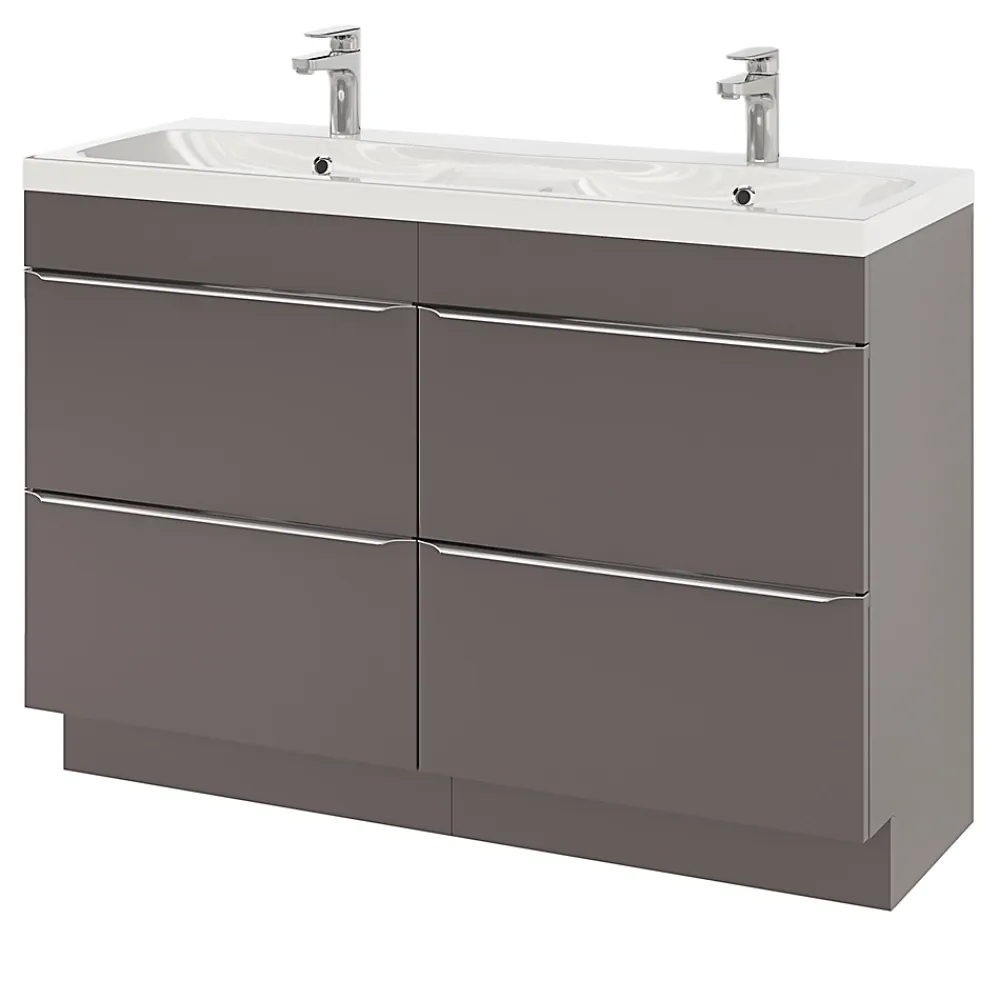 GoodHome Meuble sous vasque à poser gris taupe brillant l.120 x H.82 x P.45 cm, Imandra