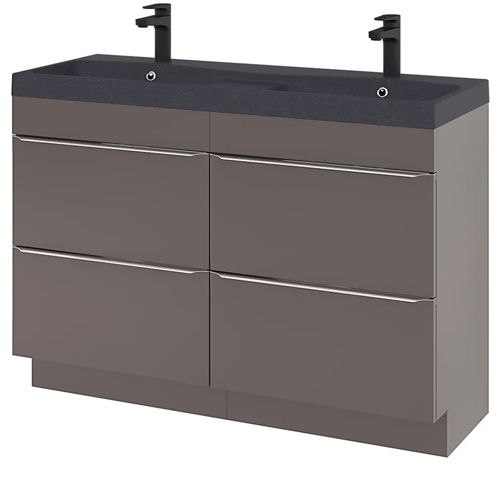 GoodHome Meuble sous vasque à poser gris taupe brillant l.120 x H.82 x P.45 cm, Imandra