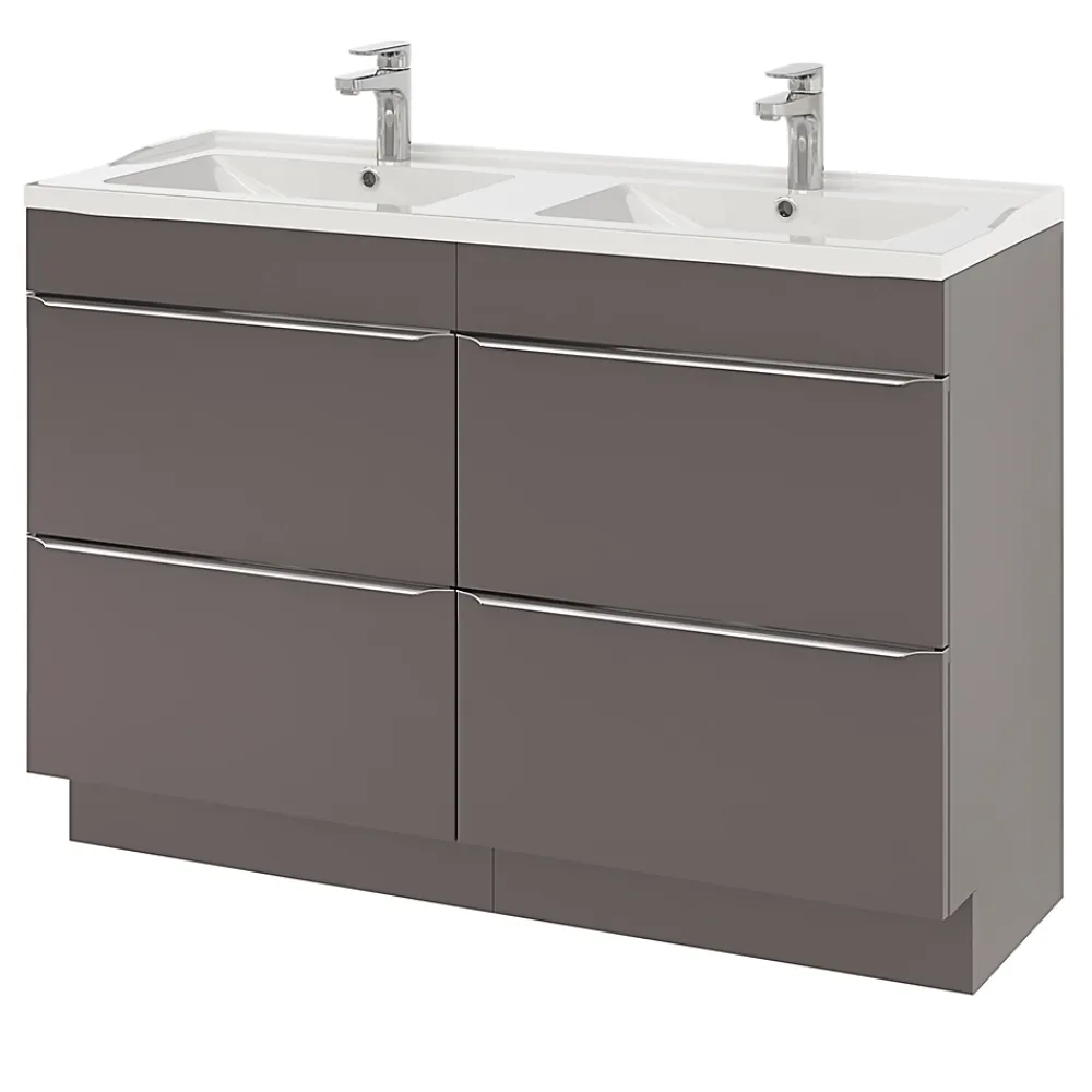 GoodHome Meuble sous vasque à poser gris taupe brillant l.120 x H.82 x P.45 cm, Imandra