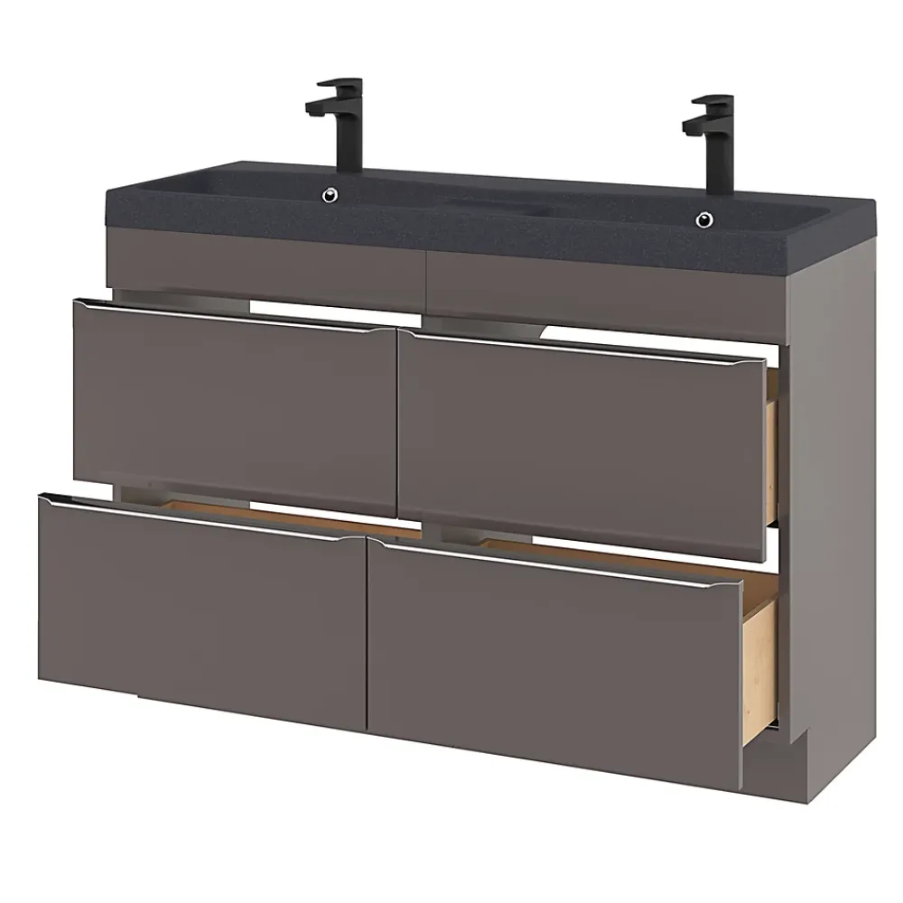 GoodHome Meuble sous vasque à poser gris taupe brillant l.120 x H.82 x P.45 cm, Imandra