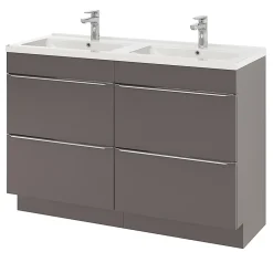 GoodHome Meuble sous vasque à poser gris taupe brillant l.120 x H.82 x P.45 cm, Imandra