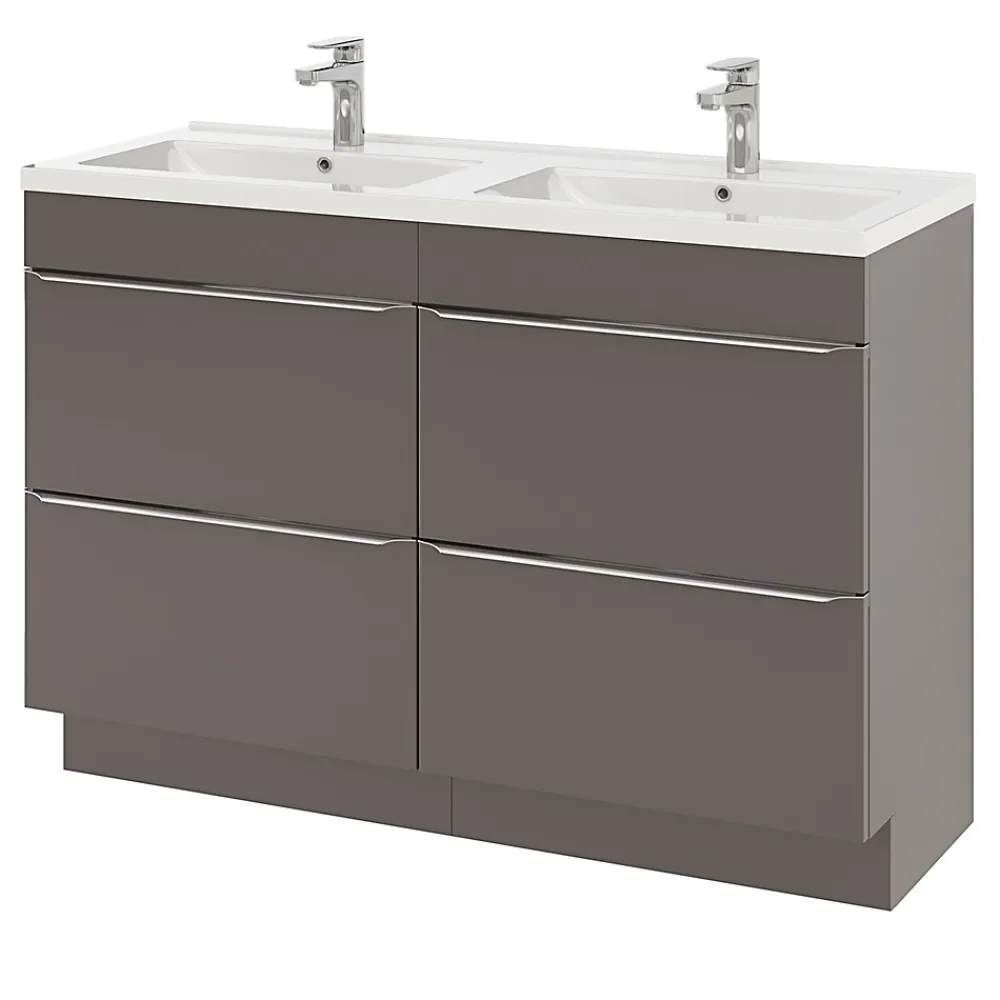 GoodHome Meuble sous vasque à poser gris taupe brillant l.120 x H.82 x P.45 cm, Imandra