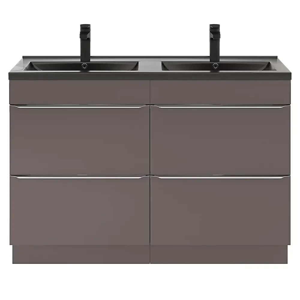 GoodHome Meuble sous vasque à poser gris taupe brillant l.120 x H.82 x P.45 cm, Imandra