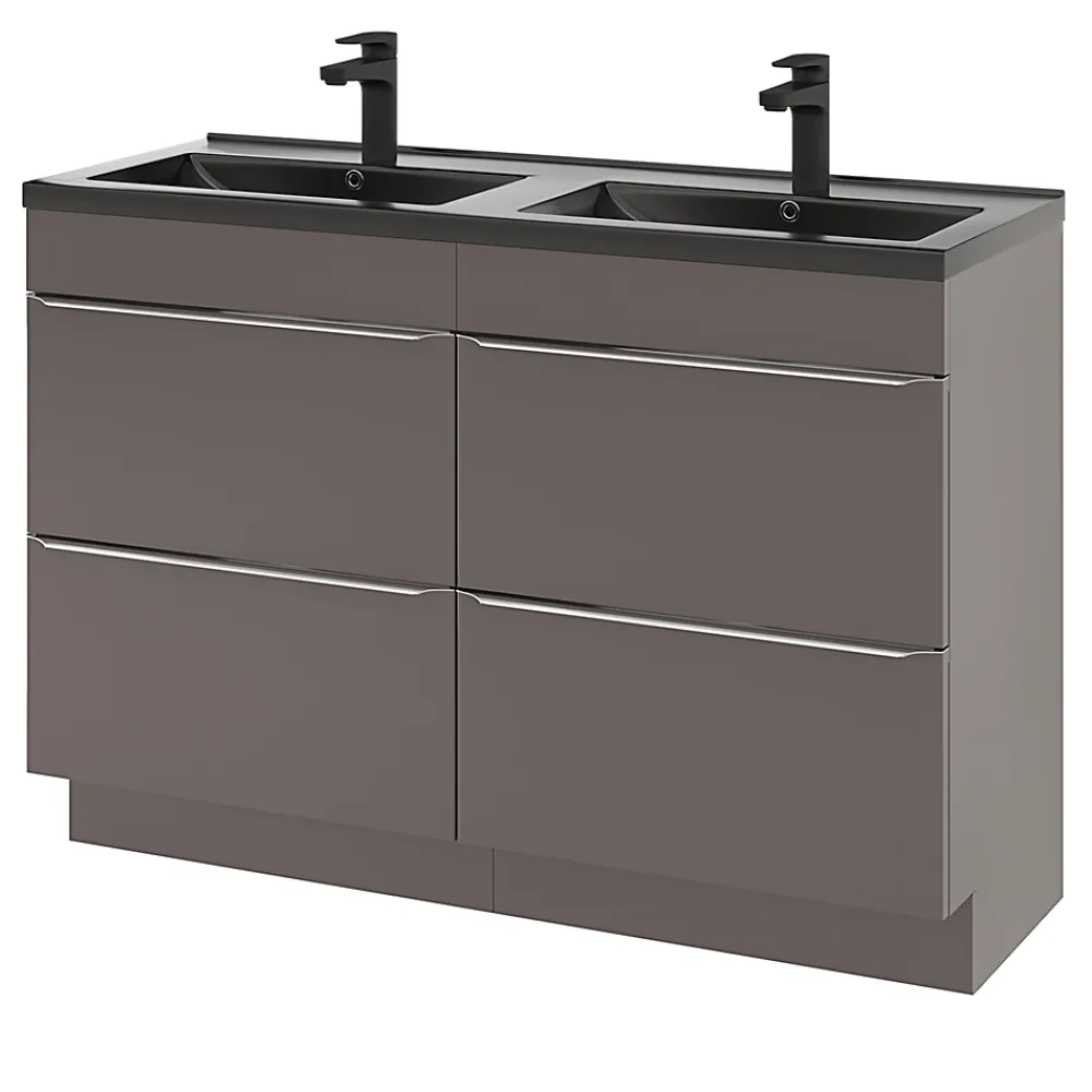 GoodHome Meuble sous vasque à poser gris taupe brillant l.120 x H.82 x P.45 cm, Imandra