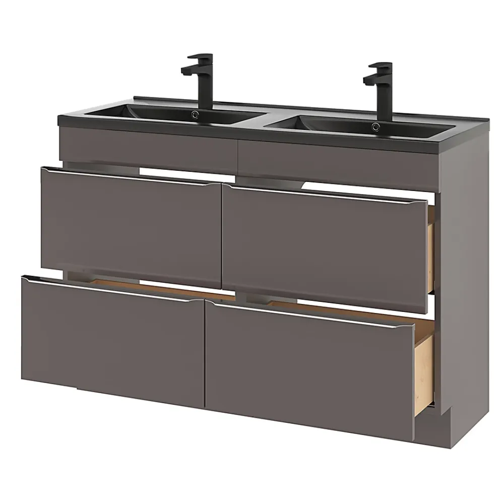 GoodHome Meuble sous vasque à poser gris taupe brillant l.120 x H.82 x P.45 cm, Imandra