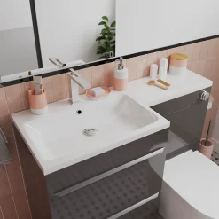 Meuble Sous-Vasque|Meuble Buanderie|GoodHome Meuble sous vasque à poser gris taupe brillant l.60 x H.82 x P.45 cm, Imandra