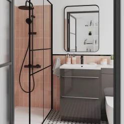 Meuble Sous-Vasque|Meuble Buanderie|GoodHome Meuble sous vasque à poser gris taupe brillant l.60 x H.82 x P.45 cm, Imandra