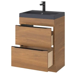 Meuble Buanderie|Meuble De Salle De Bains Faible Profondeur|GoodHome Meuble sous vasque à poser effet noyer l.60 x H.82 x P.45 cm, Imandra