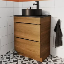 Meuble Buanderie|Meuble De Salle De Bains Faible Profondeur|GoodHome Meuble sous vasque à poser effet noyer l.60 x H.82 x P.45 cm, Imandra