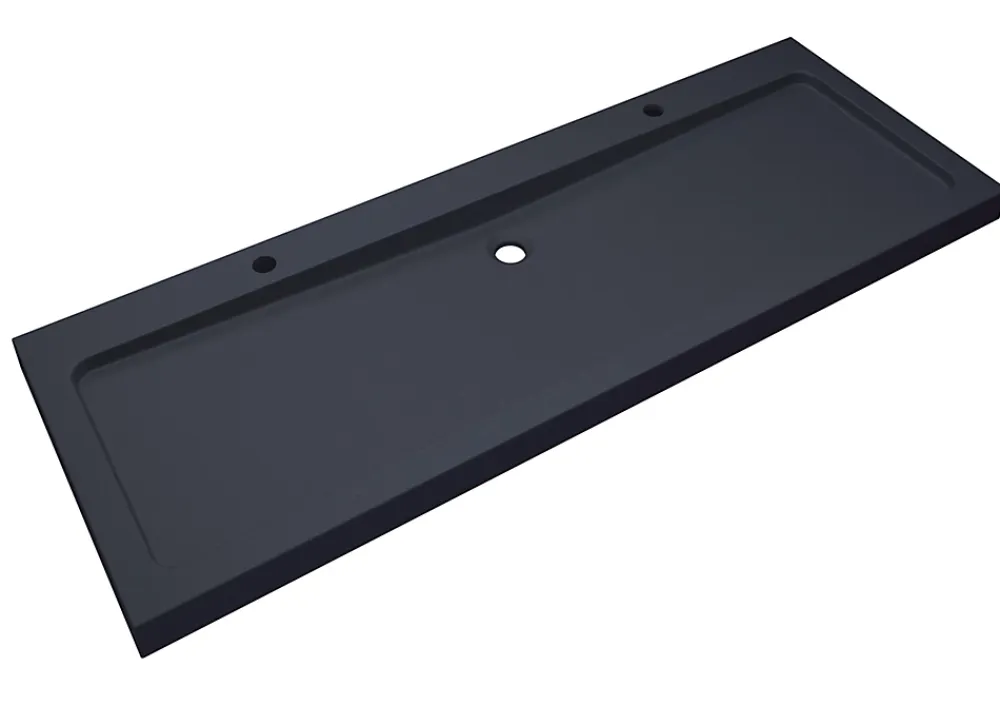 Cooke & Lewis Meuble sous vasque à poser chêne massif et plaqué chêne l.140 cm + plan vasque en quartz composite noir, Harmon