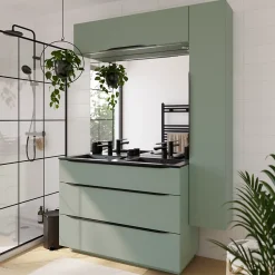 Meuble Buanderie|Meuble Sous-Vasque| Meuble sous vasque à poser vert sauge mat l.120 x H.88 x P.50 cm, Pamili