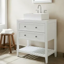 GoodHome Meuble sous vasque à poser 2 tiroirs 1 niche blanc mat l.80 cm + plan de toilette, Perma