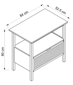 Meuble Buanderie| Meuble sous vasque à poser 1 tiroir avec plan de toilette l.84 x H.80 x P.52,5 cm, placage chêne et cannage, Thiam