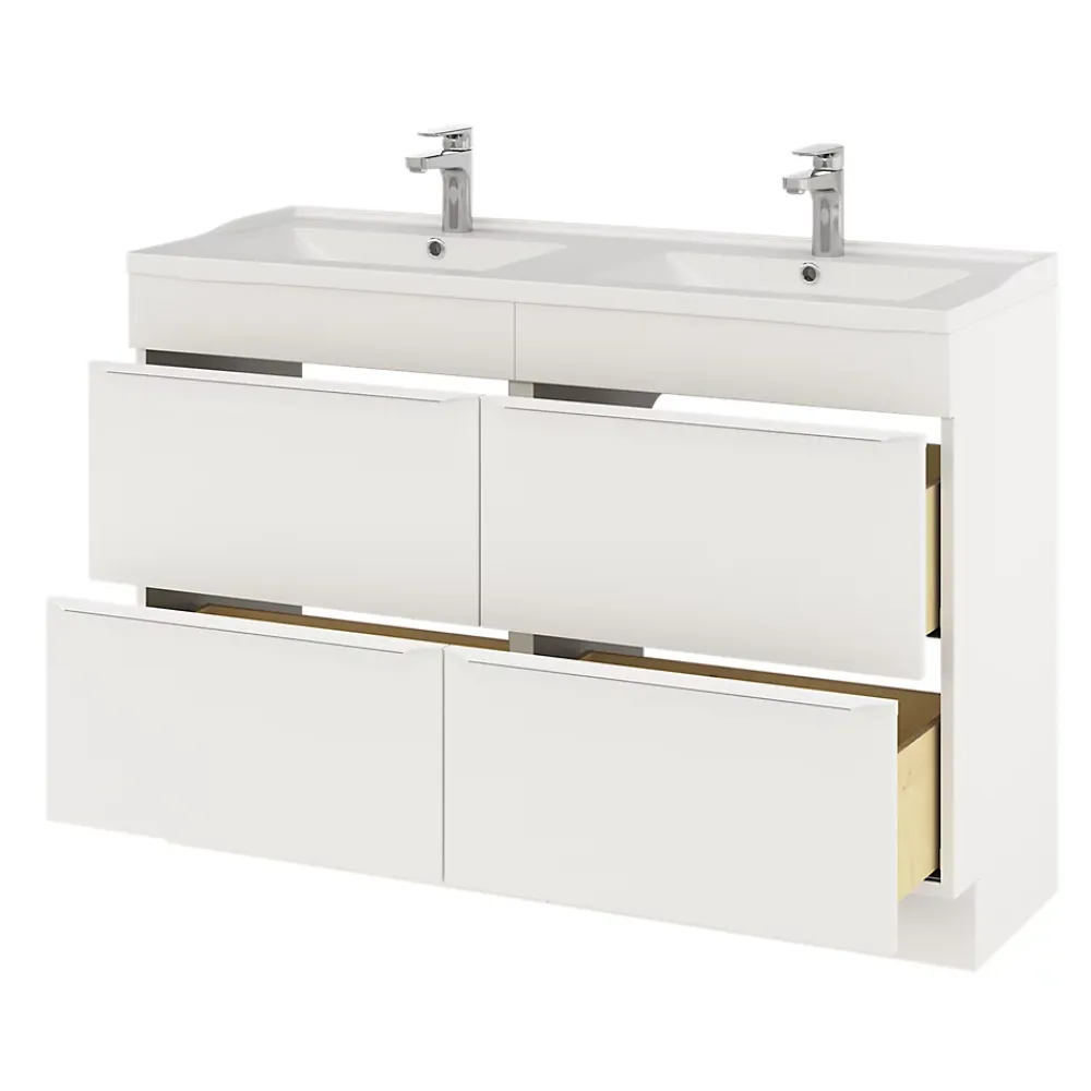 Meuble Buanderie|GoodHome Meuble sous vasque à poser blanc mat l.120 x H.82 x P.45 cm, Imandra