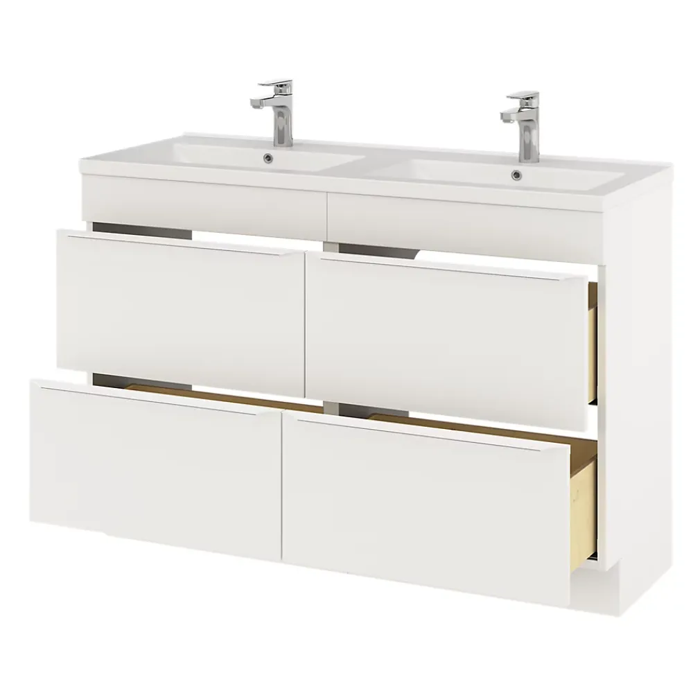 Meuble Buanderie|GoodHome Meuble sous vasque à poser blanc mat l.120 x H.82 x P.45 cm, Imandra