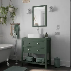 GoodHome Meuble sous vasque à poser 2 tiroirs 1 niche vert mat l.80 x H.80,6 x P.45 cm, Perma