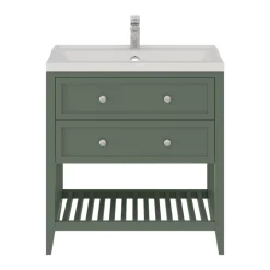 GoodHome Meuble sous vasque à poser 2 tiroirs 1 niche vert mat l.80 x H.80,6 x P.45 cm, Perma