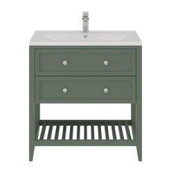 GoodHome Meuble sous vasque à poser 2 tiroirs 1 niche vert mat l.80 x H.80,6 x P.45 cm, Perma