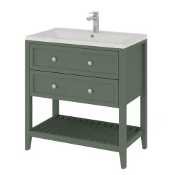 GoodHome Meuble sous vasque à poser 2 tiroirs 1 niche vert mat l.80 x H.80,6 x P.45 cm, Perma
