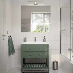 GoodHome Meuble sous vasque à poser 2 tiroirs 1 niche vert mat l.80 x H.80,6 x P.45 cm, Perma
