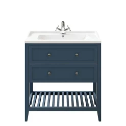 Meuble Buanderie|Meuble Sous-Vasque|GoodHome Meuble sous vasque à poser 2 tiroirs bleu mat L.80 x H.80 x P.45 cm, Perma