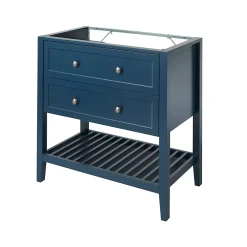 Meuble Buanderie|Meuble Sous-Vasque|GoodHome Meuble sous vasque à poser 2 tiroirs bleu mat L.80 x H.80 x P.45 cm, Perma