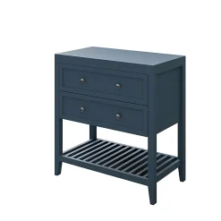 Meuble Buanderie|Meuble Sous-Vasque|GoodHome Meuble sous vasque à poser 2 tiroirs bleu mat L.80 x H.80 x P.45 cm, Perma