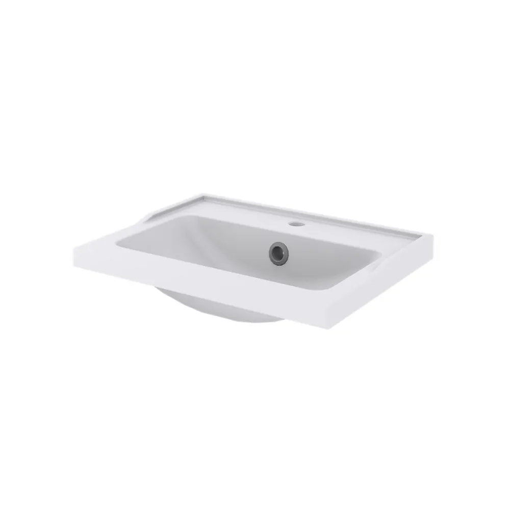 Meuble Vasque|GoodHome Meuble sous vasque à poser 2 tiroirs 1 niche placage chêne l.60 cm Perma + plan vasque blanc Lana,