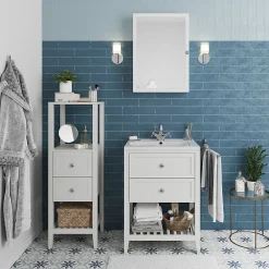 GoodHome Meuble sous vasque à poser 2 tiroirs 1 niche blanc mat l.60 cm, Perma
