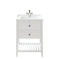 GoodHome Meuble sous vasque à poser 2 tiroirs 1 niche blanc mat l.60 cm, Perma
