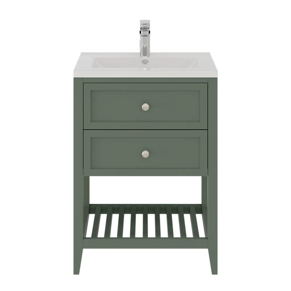 GoodHome Meuble sous vasque à poser l.60 cm vert + plan vasque Nira, Perma