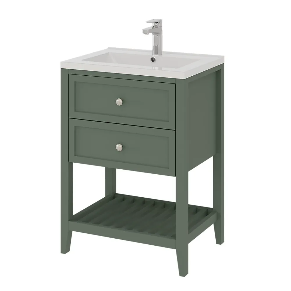 GoodHome Meuble sous vasque à poser l.60 cm vert + plan vasque Nira, Perma