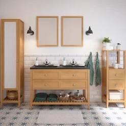 GoodHome Meuble sous vasque à poser 4 tiroirs placage chêne l.120 x H.80,6 x P.45 cm, Perma