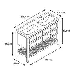 GoodHome Meuble sous vasque à poser 4 tiroirs placage chêne l.120 x H.80,6 x P.45 cm, Perma