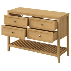 GoodHome Meuble sous vasque à poser 4 tiroirs placage chêne l.120 x H.80,6 x P.45 cm, Perma