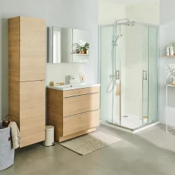 GoodHome Meuble sous vasque à poser effet chêne l.80 x H.60 x P.45 cm, Imandra