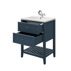 Meuble Buanderie|GoodHome Meuble sous vasque à poser 2 tiroirs bleu mat l.60 cm, Perma