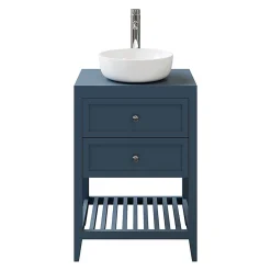 Meuble Buanderie|GoodHome Meuble sous vasque à poser 2 tiroirs bleu mat l.60 cm, Perma