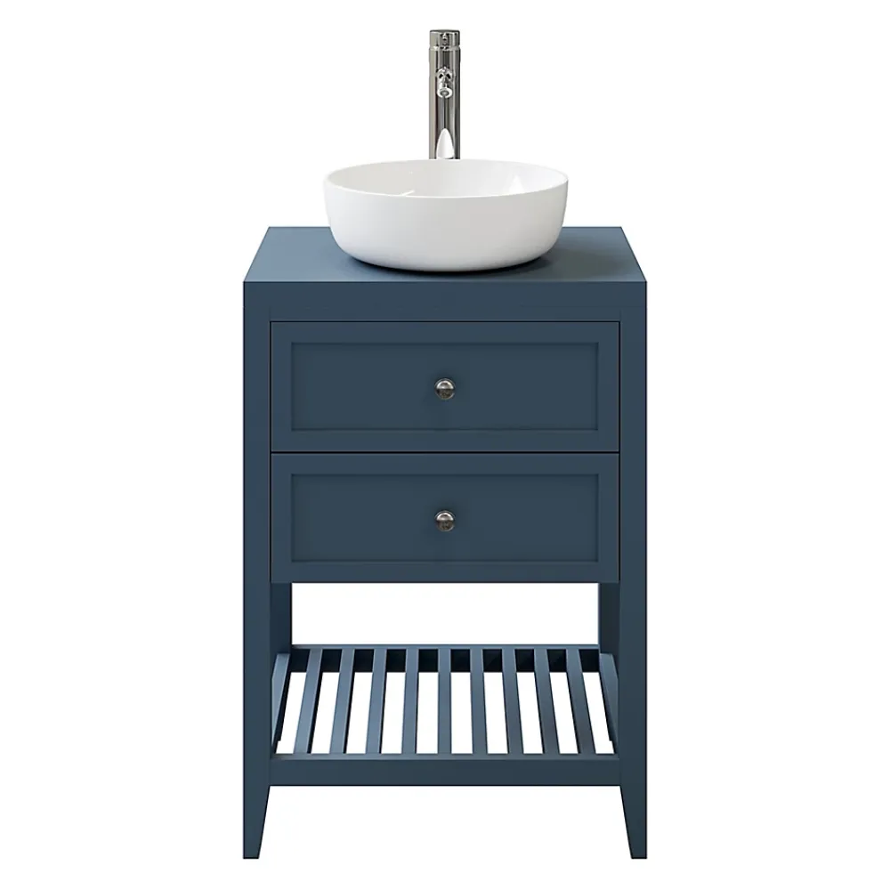 Meuble Buanderie|GoodHome Meuble sous vasque à poser 2 tiroirs bleu mat l.60 cm, Perma