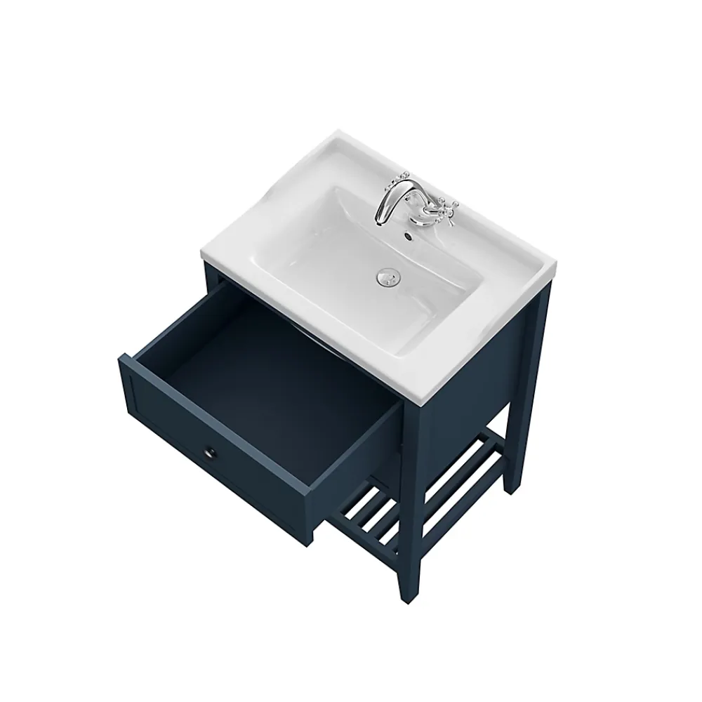 Meuble Buanderie|GoodHome Meuble sous vasque à poser 2 tiroirs bleu mat l.60 cm, Perma