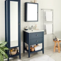 Meuble Buanderie|GoodHome Meuble sous vasque à poser 2 tiroirs bleu mat l.60 cm, Perma