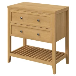 Meuble Buanderie|Meuble Sous-Vasque|GoodHome Meuble sous vasque à poser 2 tiroirs placage chêne l.80 x H.80,6 x P.45 cm, Perma