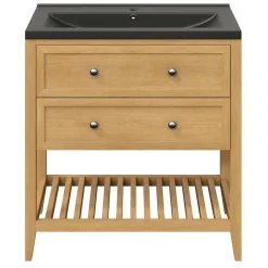 Meuble Buanderie|Meuble Sous-Vasque|GoodHome Meuble sous vasque à poser 2 tiroirs placage chêne l.80 x H.80,6 x P.45 cm, Perma