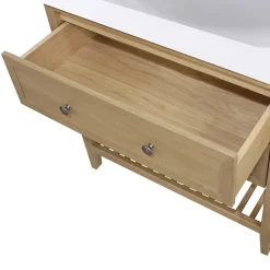 GoodHome Meuble sous vasque à poser 2 tiroirs 1 niche placage chêne l.80 cm Perma + plan vasque blanc Lana,